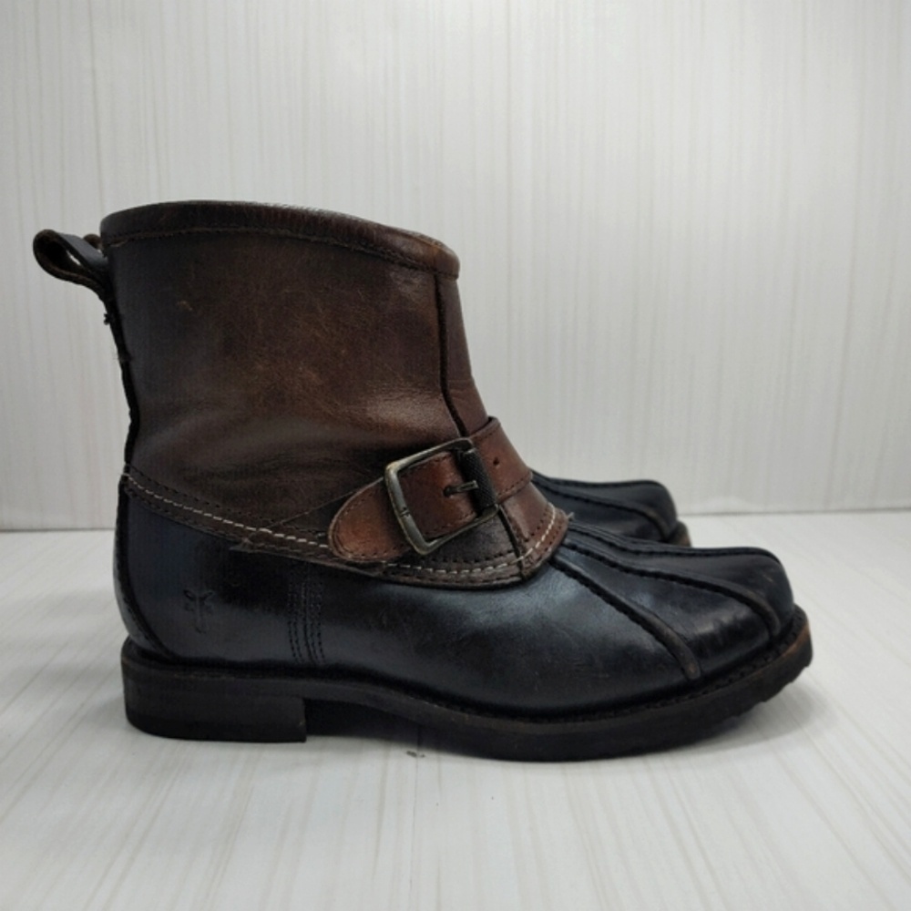 Frye Veronica Duck Engineer Shearling Lined Mid‎ Shaft Boot Black Brown 6.5 Warm - Picture 12 of 13